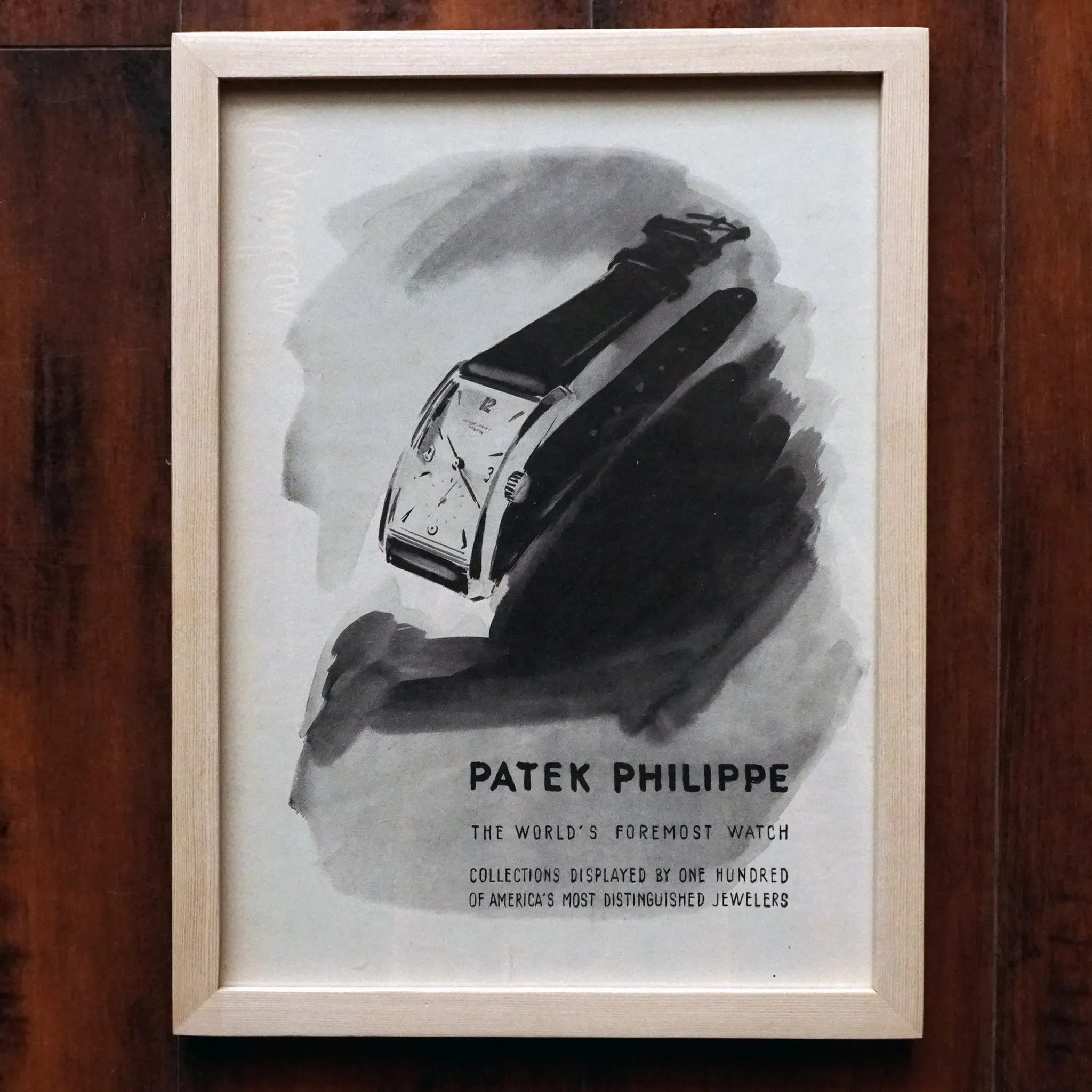 1950s PATEK PHILIPPE REF.1593 "HOUR GLASS" VINTAGE AD PRINT WOOD FRAME