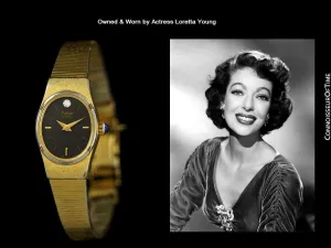 1970's Pulsar Vintage Ladies 14K Gold Plated & Diamond Watch - Owned & Worn By Actress Loretta Young