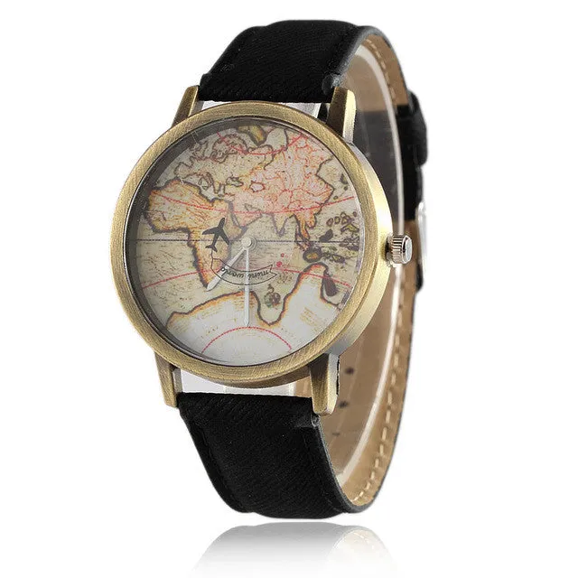 2016  Cowboy strap Map Watch By Plane Watches Women Men Denim Fabric Quartz Watch 7 color sports watches free shipping