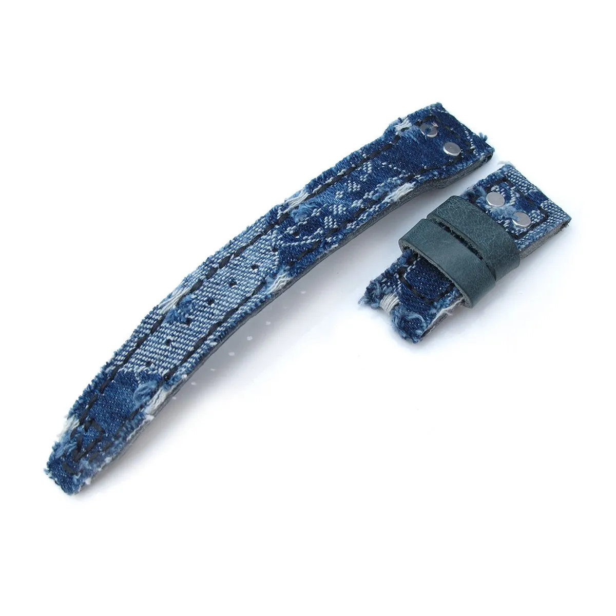 22mm MiLTAT Blue Distressed Denim Replacement Strap compatible with IWC Big Pilot, Rivet Lug