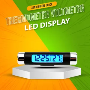 3 in 1 Digital Car Clock Thermometer Voltmeter LED Display