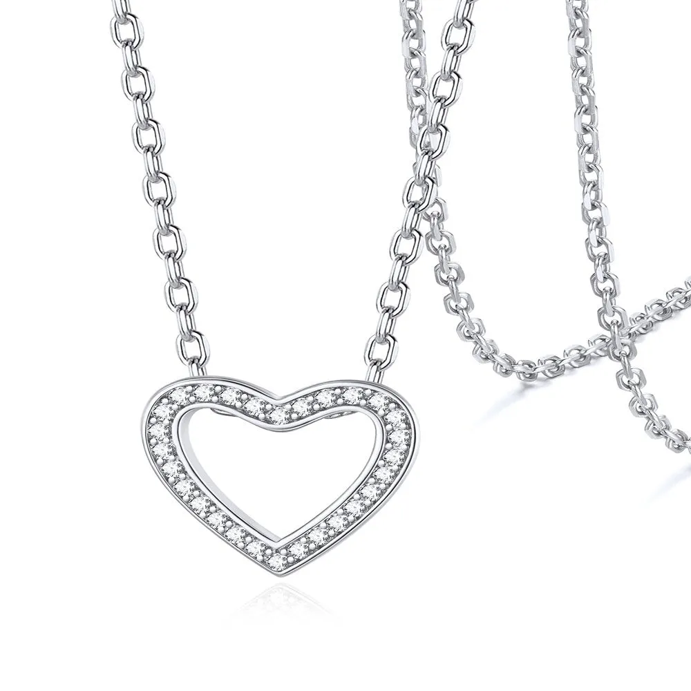 925 Sterling Silver Heart Necklace for Women Love Pendant Necklaces Hypoallergenic Simple Jewelry for Wife Mom Daughter - Silver