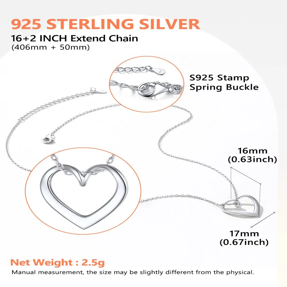 925 Sterling Silver Heart Necklace for Women Love Pendant Necklaces Hypoallergenic Simple Jewelry for Wife Mom Daughter - Silver