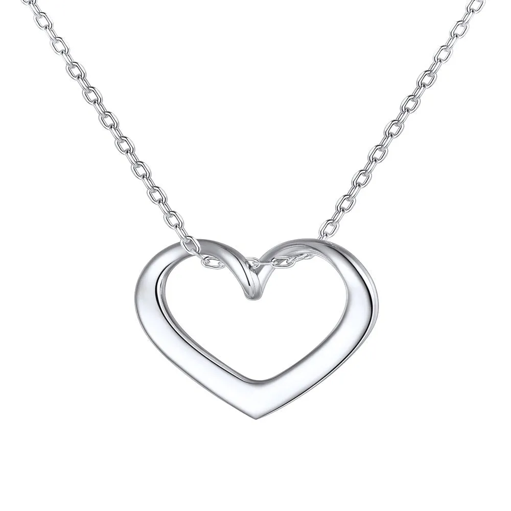 925 Sterling Silver Heart Necklace for Women Love Pendant Necklaces Hypoallergenic Simple Jewelry for Wife Mom Daughter - Silver