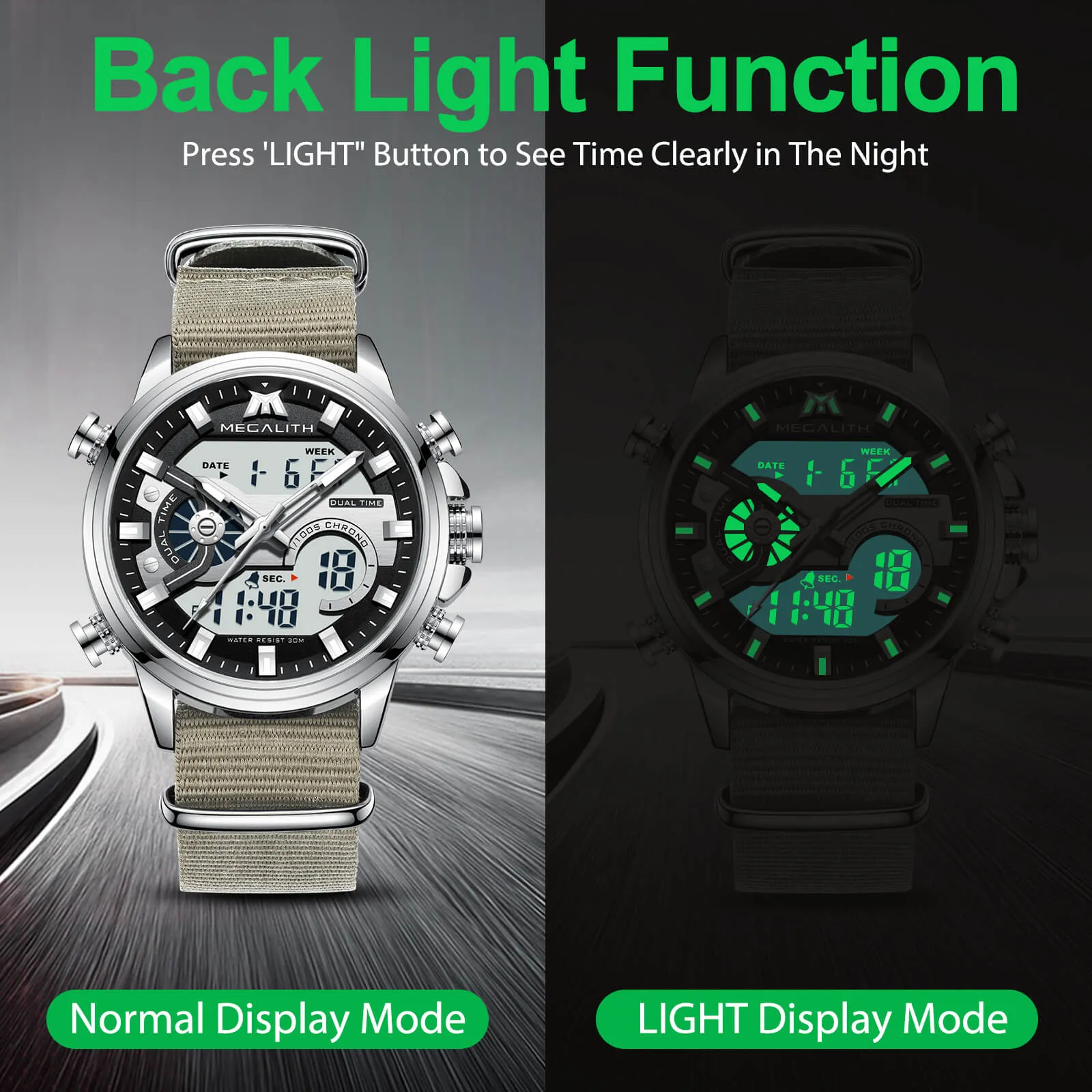 Analog Digital Watch | Nylon Band | 8276M