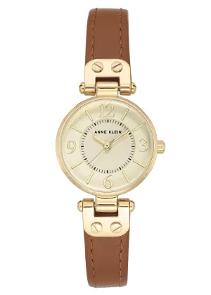 Anne Klein Analog Women's 109442Chhy Gold-Tone Champagne Dial and Brown Leather Strap Watch