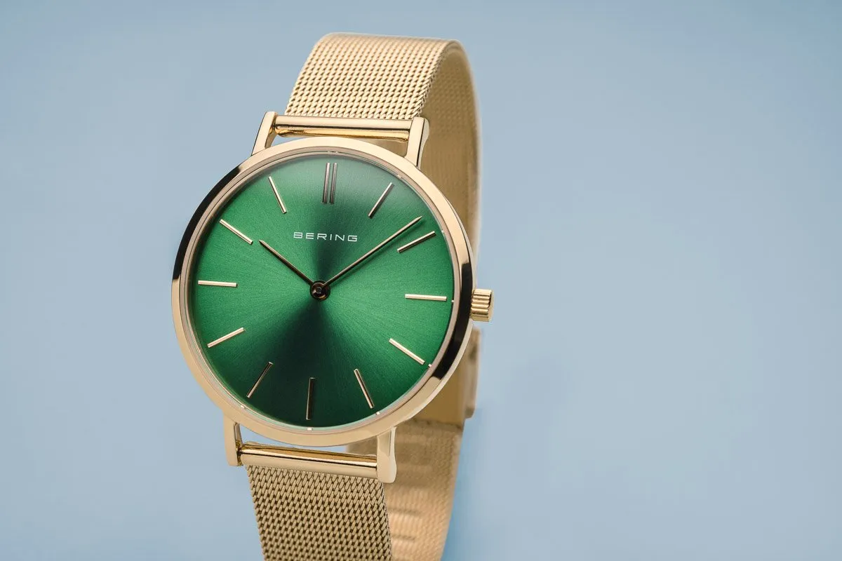 Bering Classic Polished Gold Green Watch