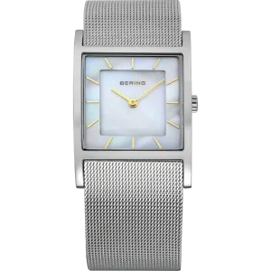 Bering Ladies Square Mother Of Pearl & Stainless Steel Mesh Watch 10426-010