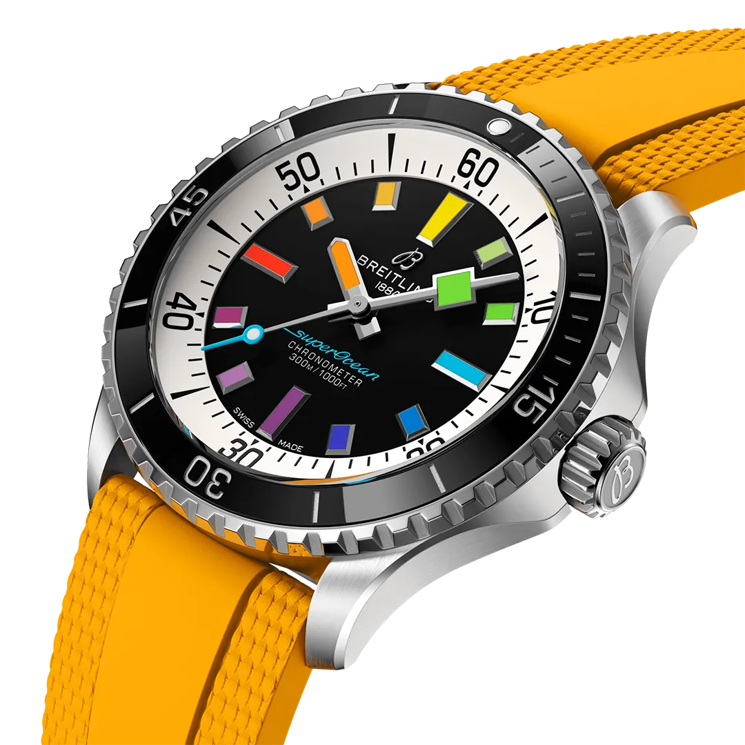 Breitling Superocean Automatic 42 Watch with Yellow Rubber Strap