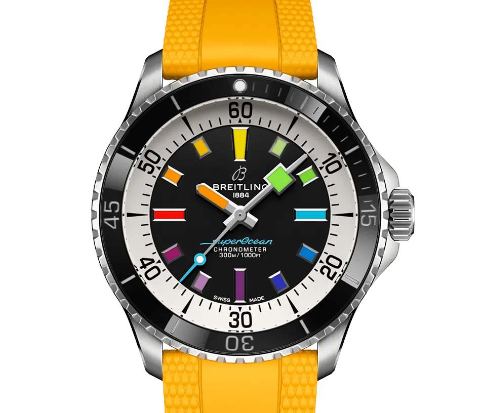 Breitling Superocean Automatic 42 Watch with Yellow Rubber Strap