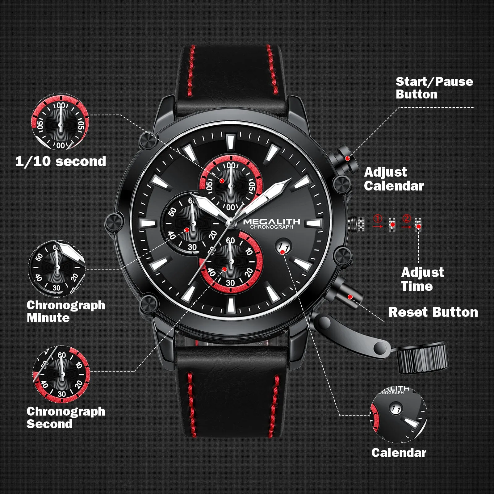 Chronograph Watch | Leather Band | 8262M