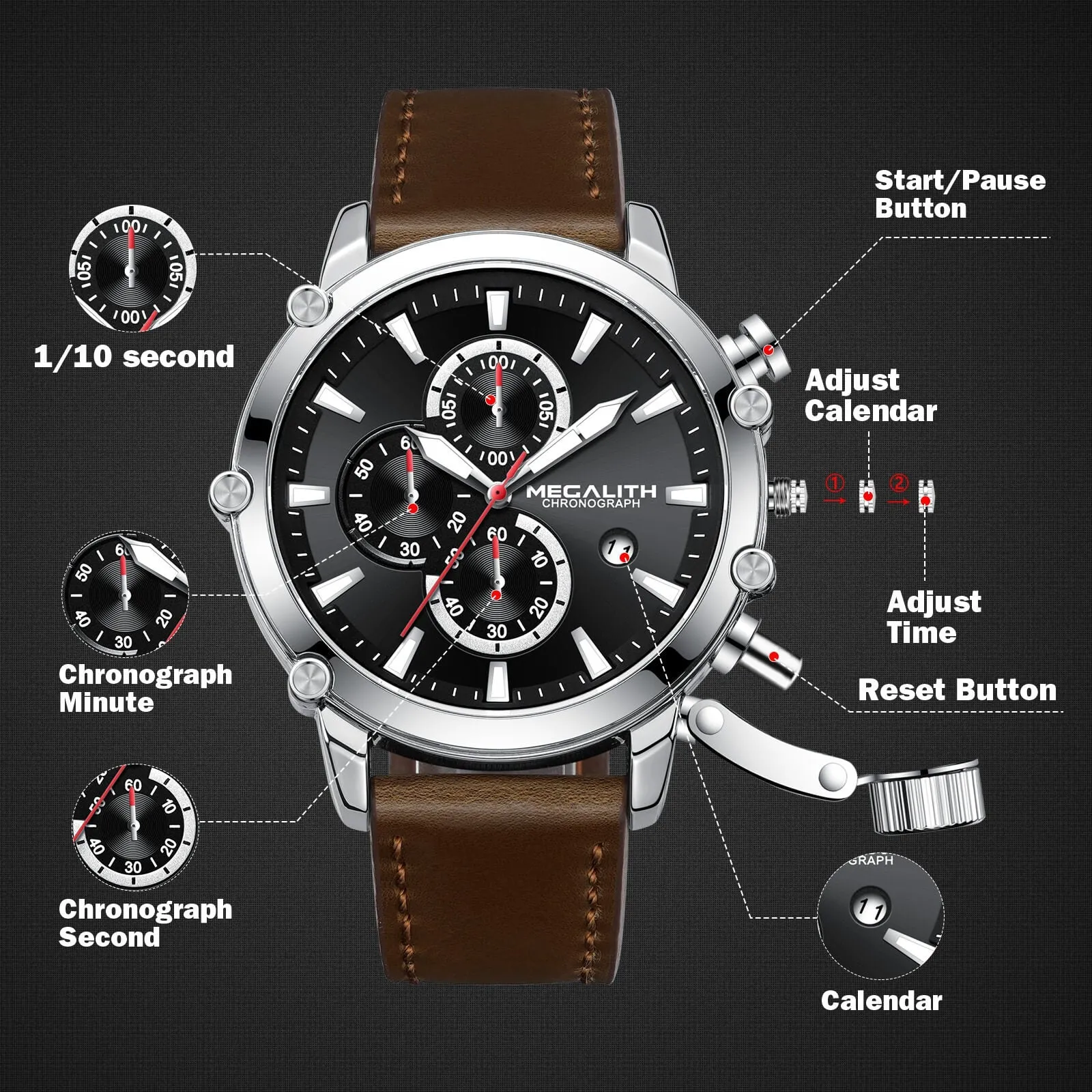 Chronograph Watch | Leather Band | 8262M