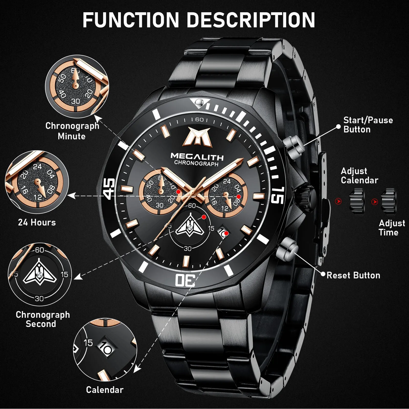 Chronograph Watch | Stainless Steel Band | 8250M