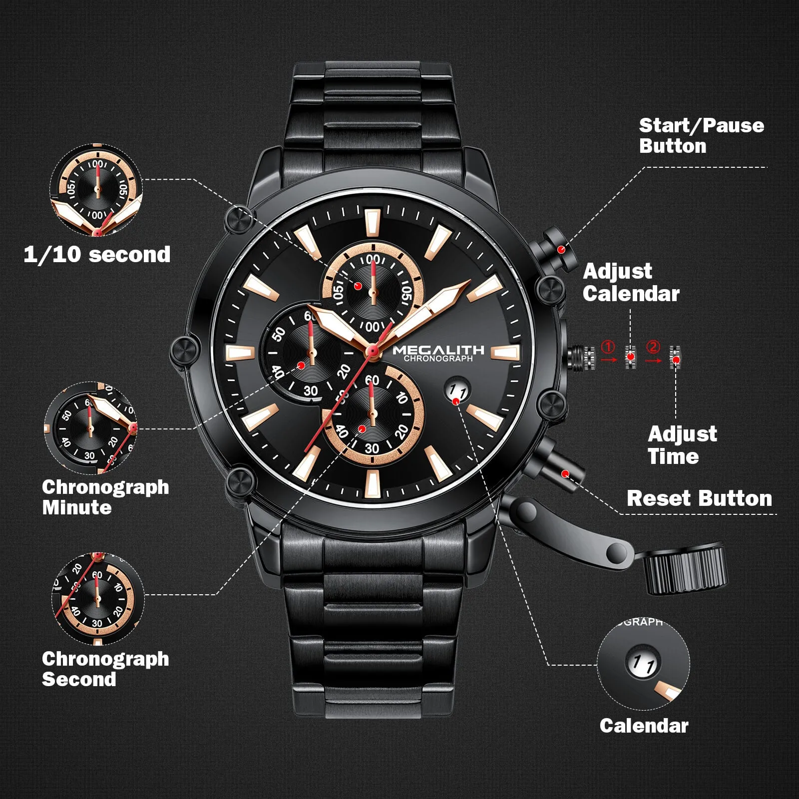 Chronograph Watch | Stainless Steel Band | 8262M