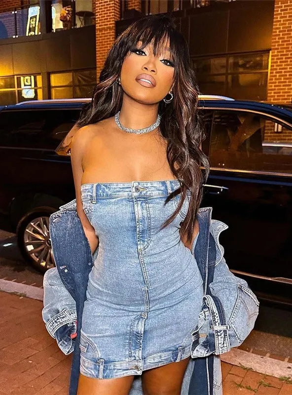 Denim Tube Top Slim Sexy Slim Dress