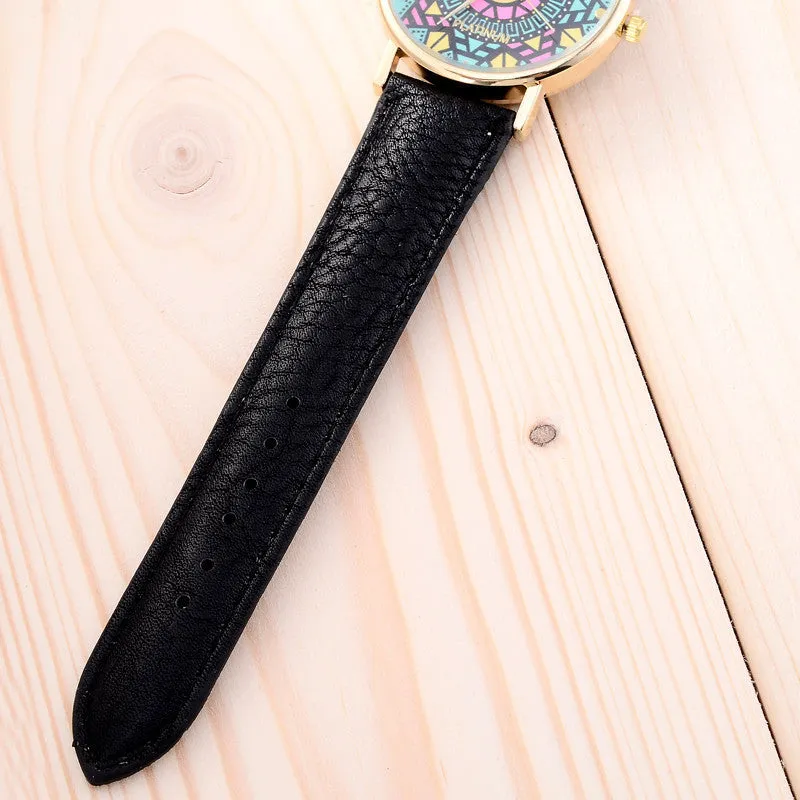 Fashion Clock Geneva Dress Watch Women Sunflower Style Leather Strap Relogio Feminino Fantastic Gift Reloj Graffiti Watch