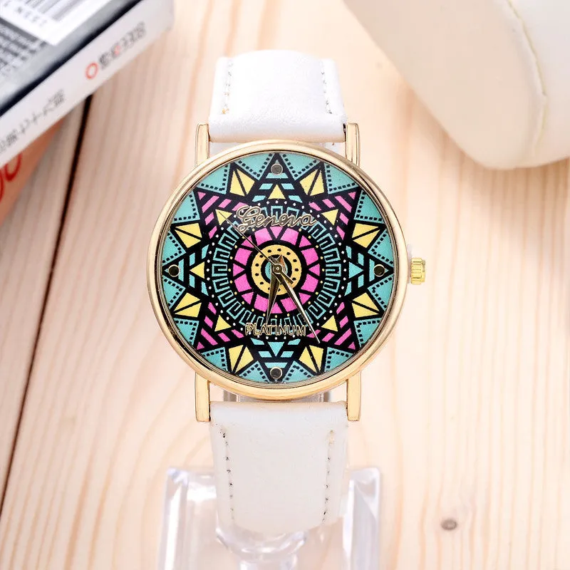 Fashion Clock Geneva Dress Watch Women Sunflower Style Leather Strap Relogio Feminino Fantastic Gift Reloj Graffiti Watch