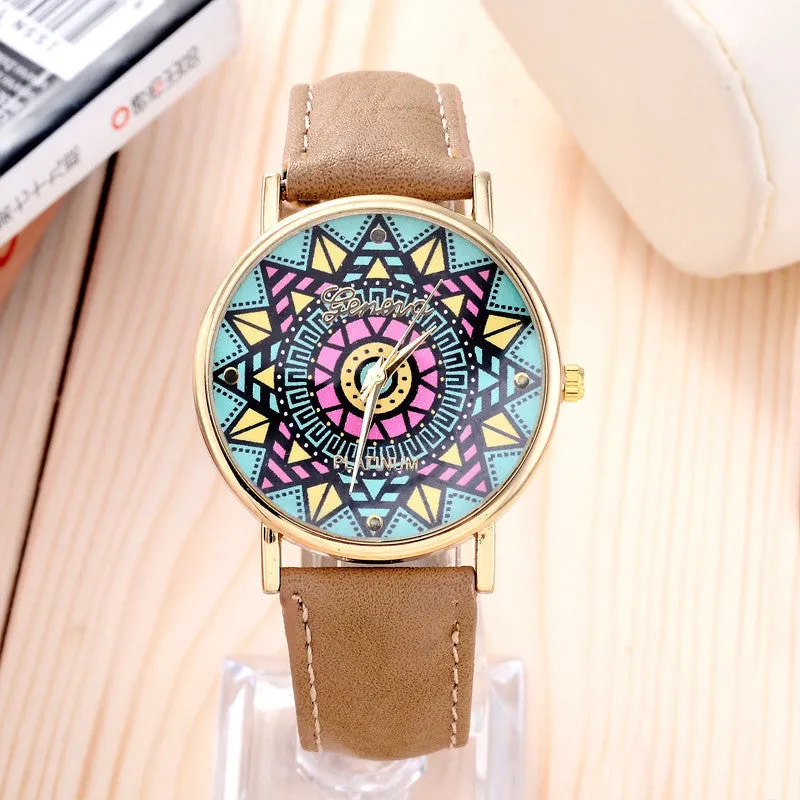 Fashion Clock Geneva Dress Watch Women Sunflower Style Leather Strap Relogio Feminino Fantastic Gift Reloj Graffiti Watch