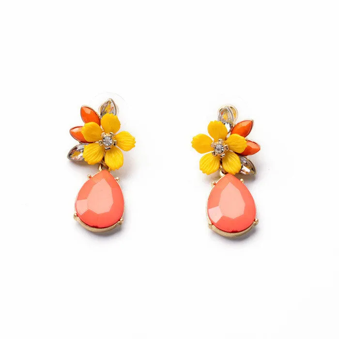 Fashion Jewelry Graceful Pink Water Drop Yellow Resin Flower Earrings for Women Fashion Drop Earrings Accessories