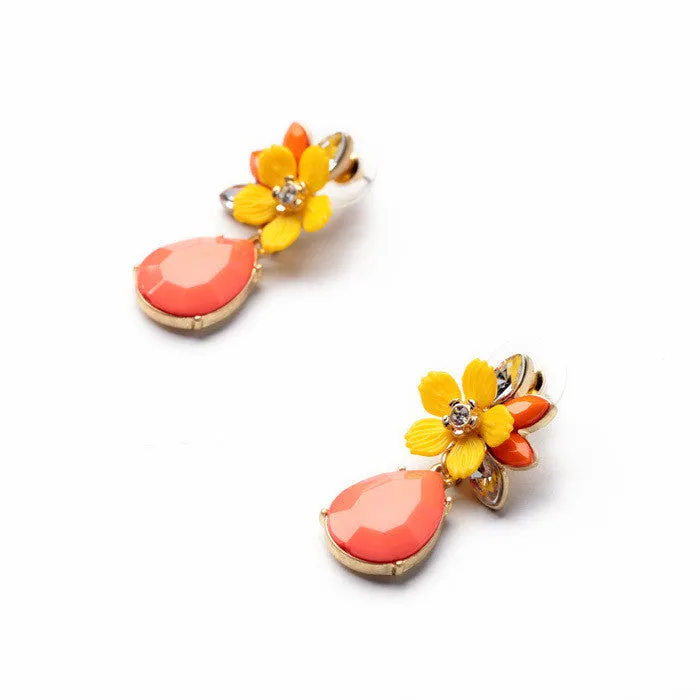 Fashion Jewelry Graceful Pink Water Drop Yellow Resin Flower Earrings for Women Fashion Drop Earrings Accessories