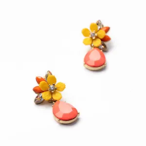 Fashion Jewelry Graceful Pink Water Drop Yellow Resin Flower Earrings for Women Fashion Drop Earrings Accessories