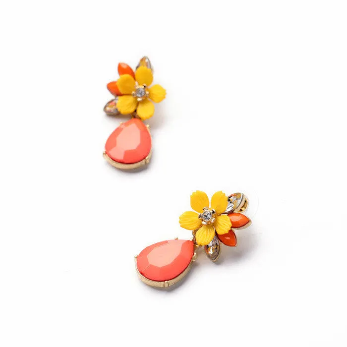 Fashion Jewelry Graceful Pink Water Drop Yellow Resin Flower Earrings for Women Fashion Drop Earrings Accessories