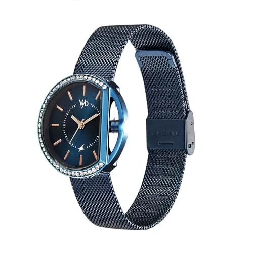 Fastrack Vyb Quartz Analog Blue Dial Stainless Steel Strap Watch for Women-FV60015QM01W