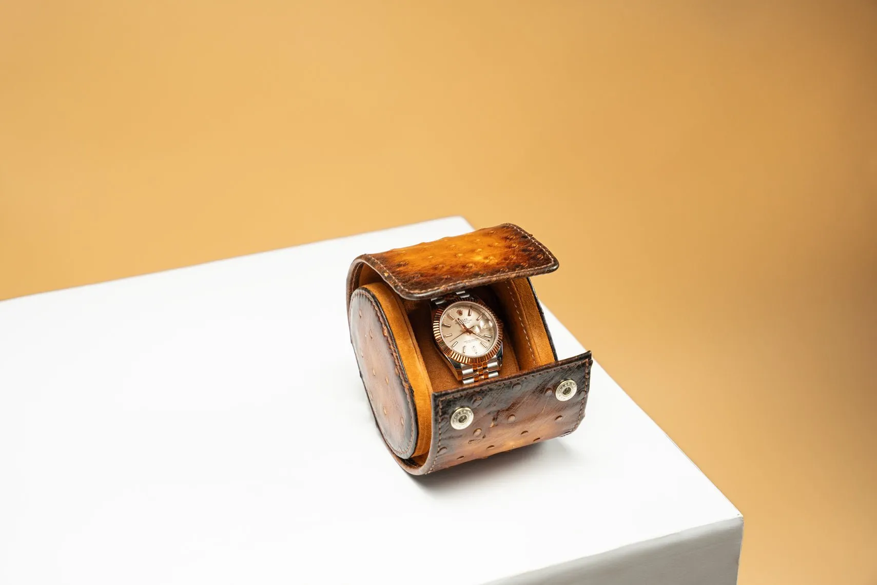 Galata - Ostrich Patina Brown Watch Roll for 1 Watches