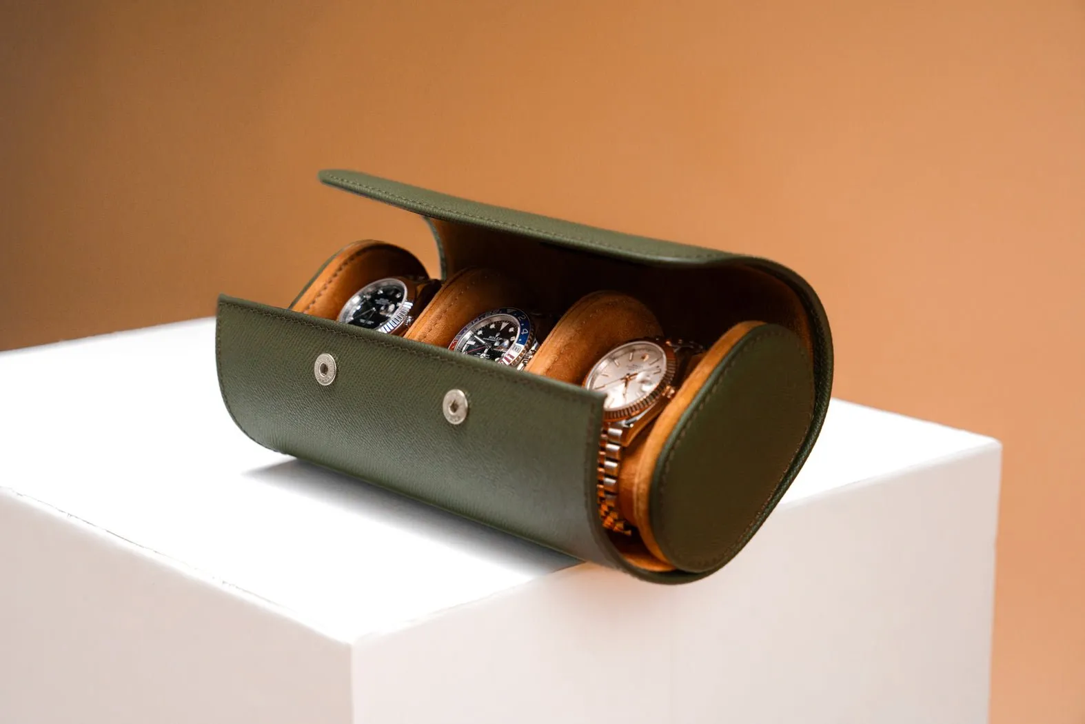 Galata - Saffiano Olive Green Watch Roll