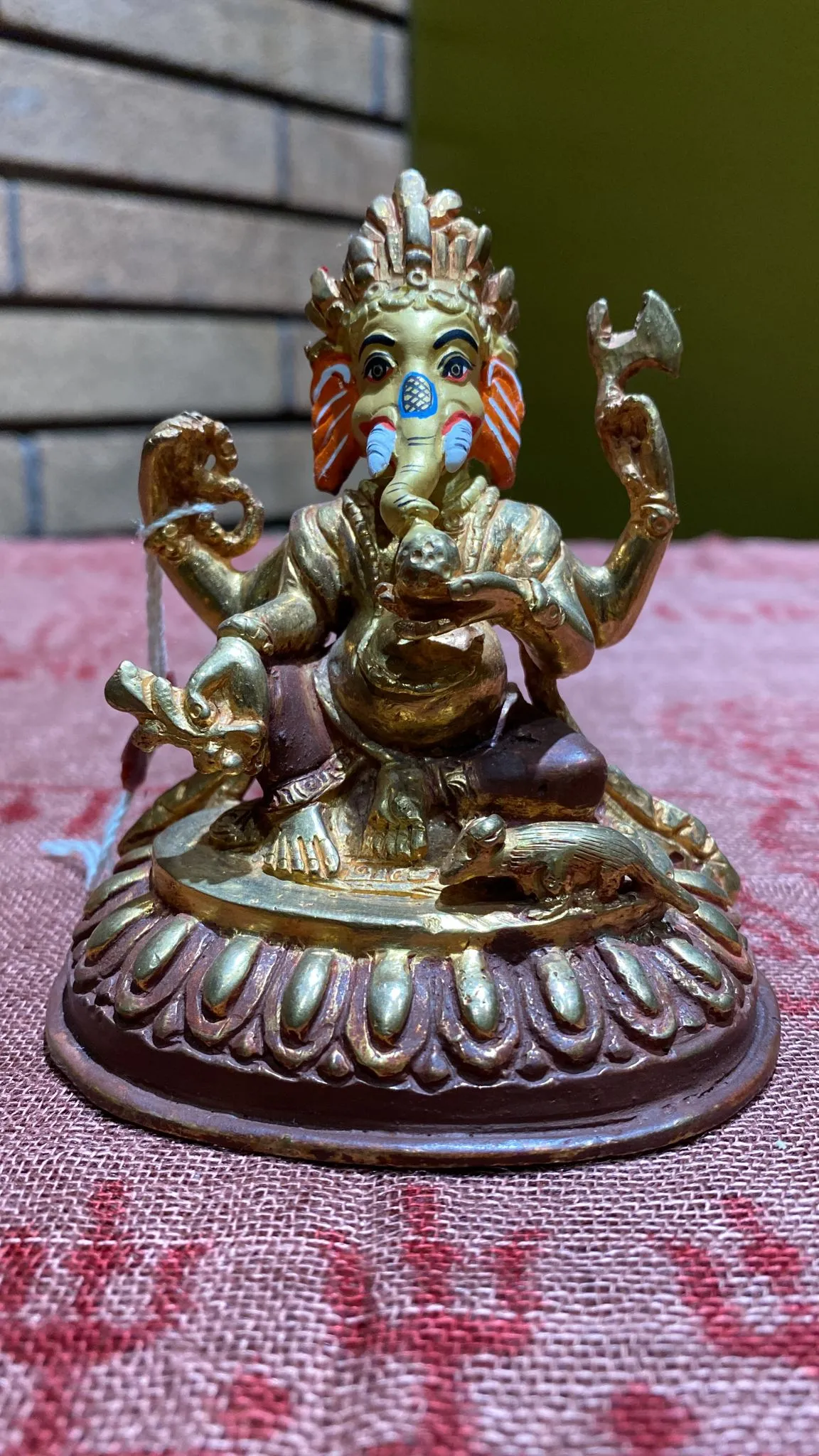 Ganesh Gold-Plated Copper Lost-Wax Golden Thanka Paint Face Statue (S)