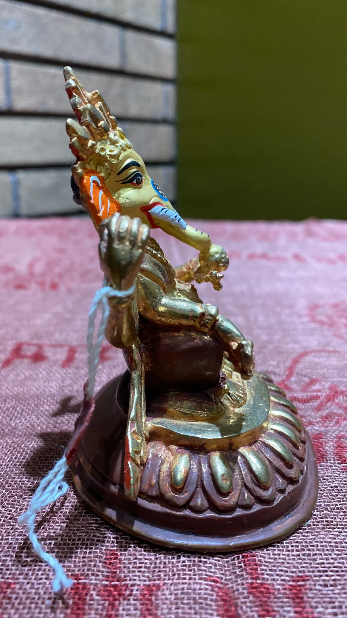 Ganesh Gold-Plated Copper Lost-Wax Golden Thanka Paint Face Statue (S)