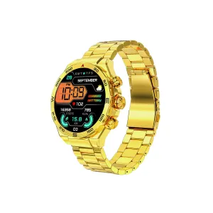 GIZMORE IKON Luxe 3.93cm (1.55) FHD Display | AOD with 600 NITS I Active Crown & 3 Buttons Control | IP68 | Zinc Alloy Metal Body | 15 Days Battery & 120 Sport Modes I BT Calling Smartwatch (Gold)