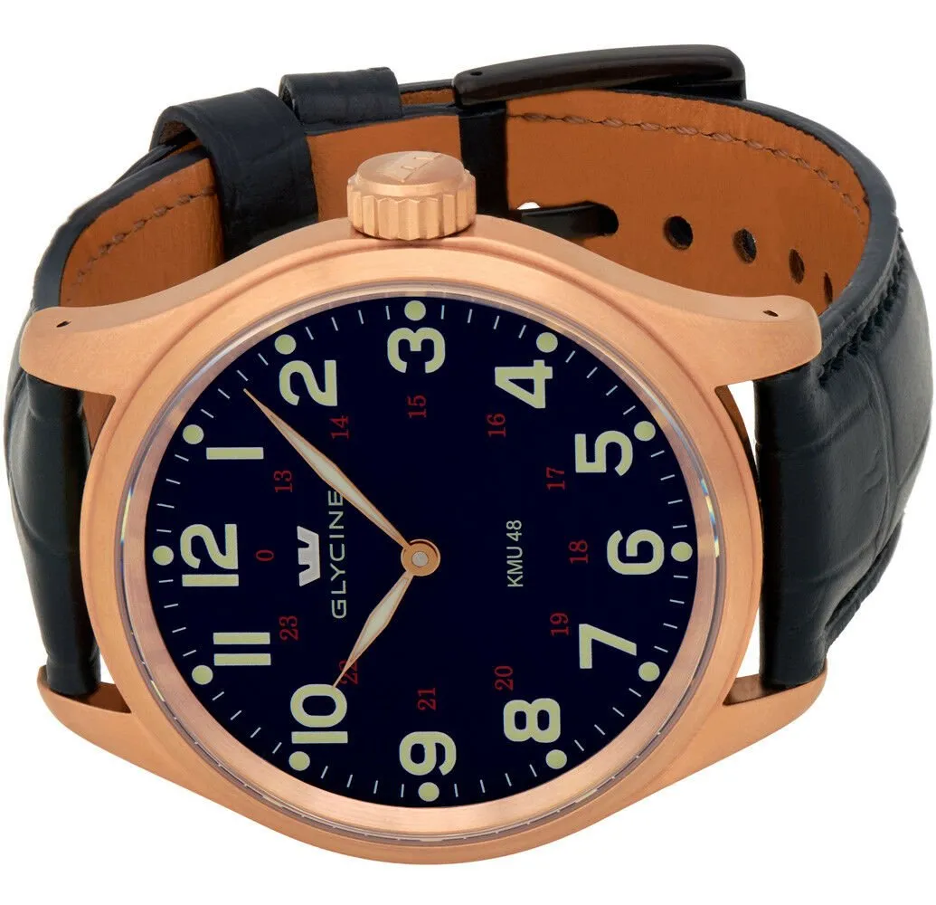 Glycine KMU 48 Kriegs Marine Uhren Rose Gold Plated Steel Mens Watch 3906.29AT LBK7D