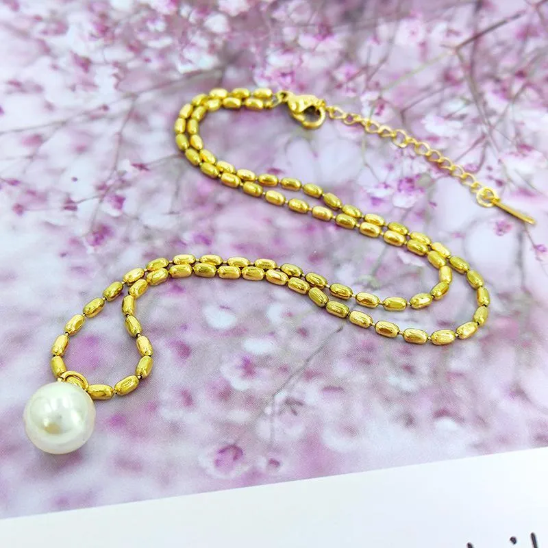 Gold Millet Grain Pearl Collarbone Necklace