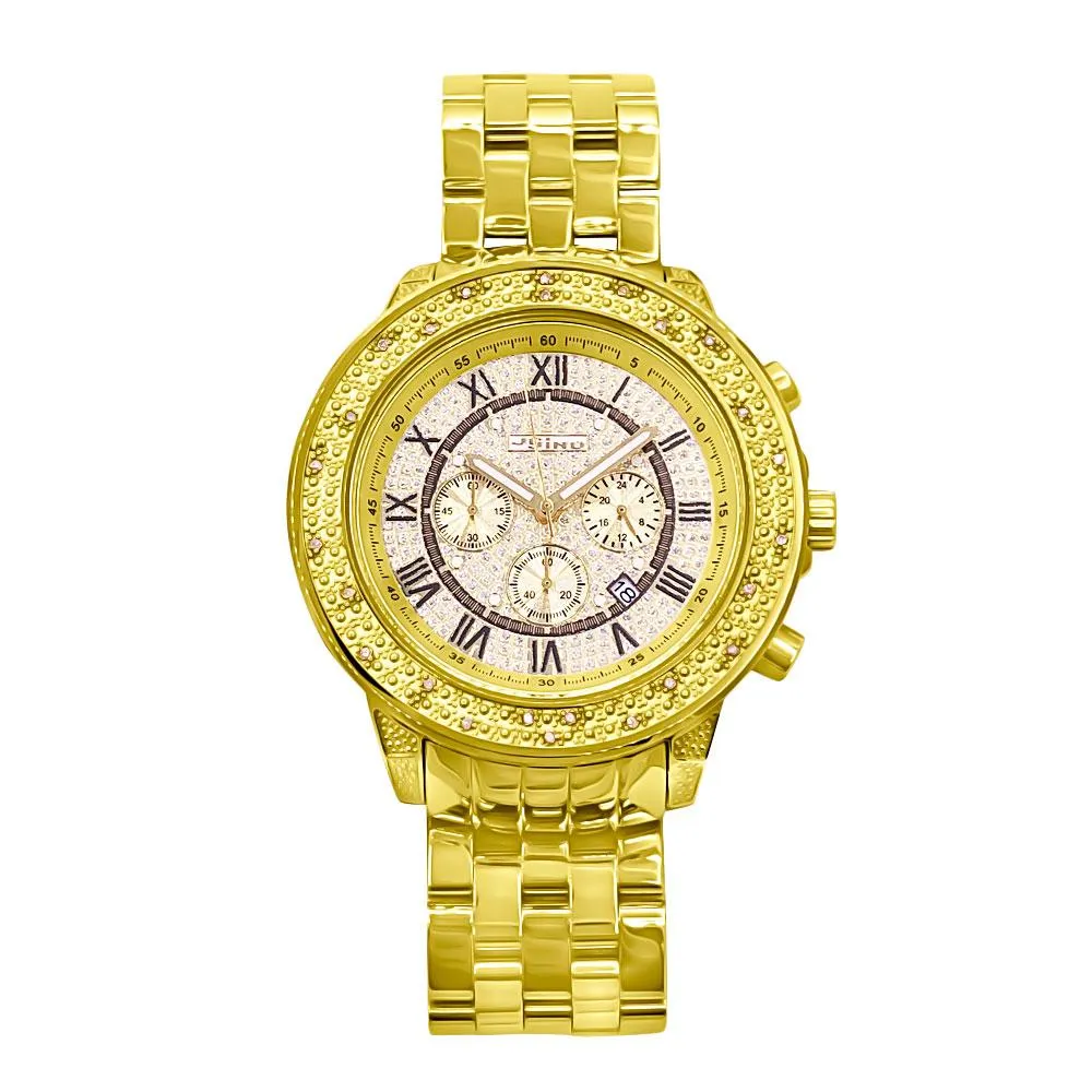 Gold Roman Chrono Dial .25 Carat Diamond Hip Hop Watch JoJino