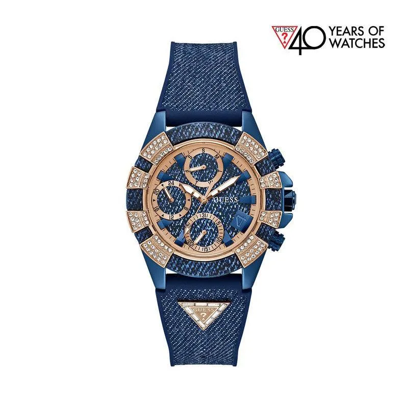 Guess 40th Anniversary Special Edition Ladies Blue Rose Gold Tone Multi-function Watch