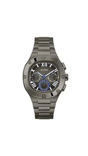 GUESS Men Gunmetal Square Stainless Steel Dial Analog Watch