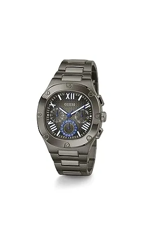 GUESS Men Gunmetal Square Stainless Steel Dial Analog Watch