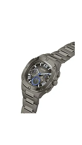 GUESS Men Gunmetal Square Stainless Steel Dial Analog Watch