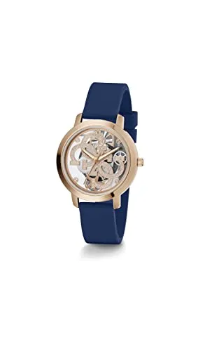 GUESS Silicone Analog Rose Gold Dial Women's Watch-Gw0452L1,Blue Band