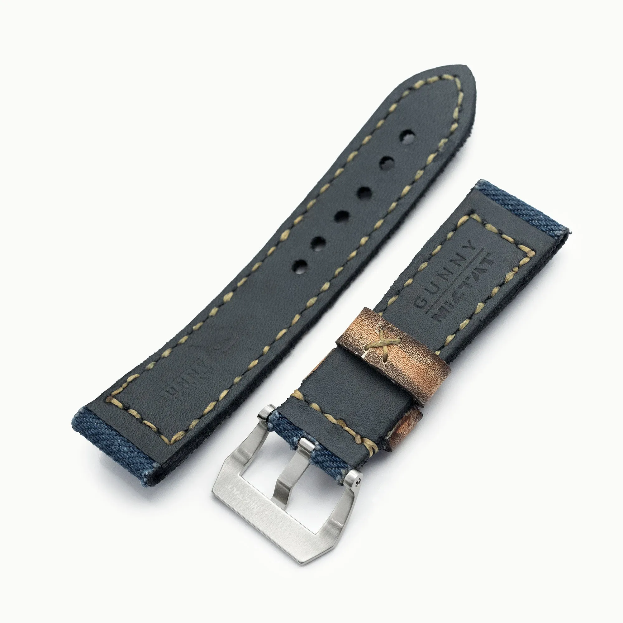 Gunny X MT Denim Blue Washed Canvas Watch Band, 24mm or 26mm