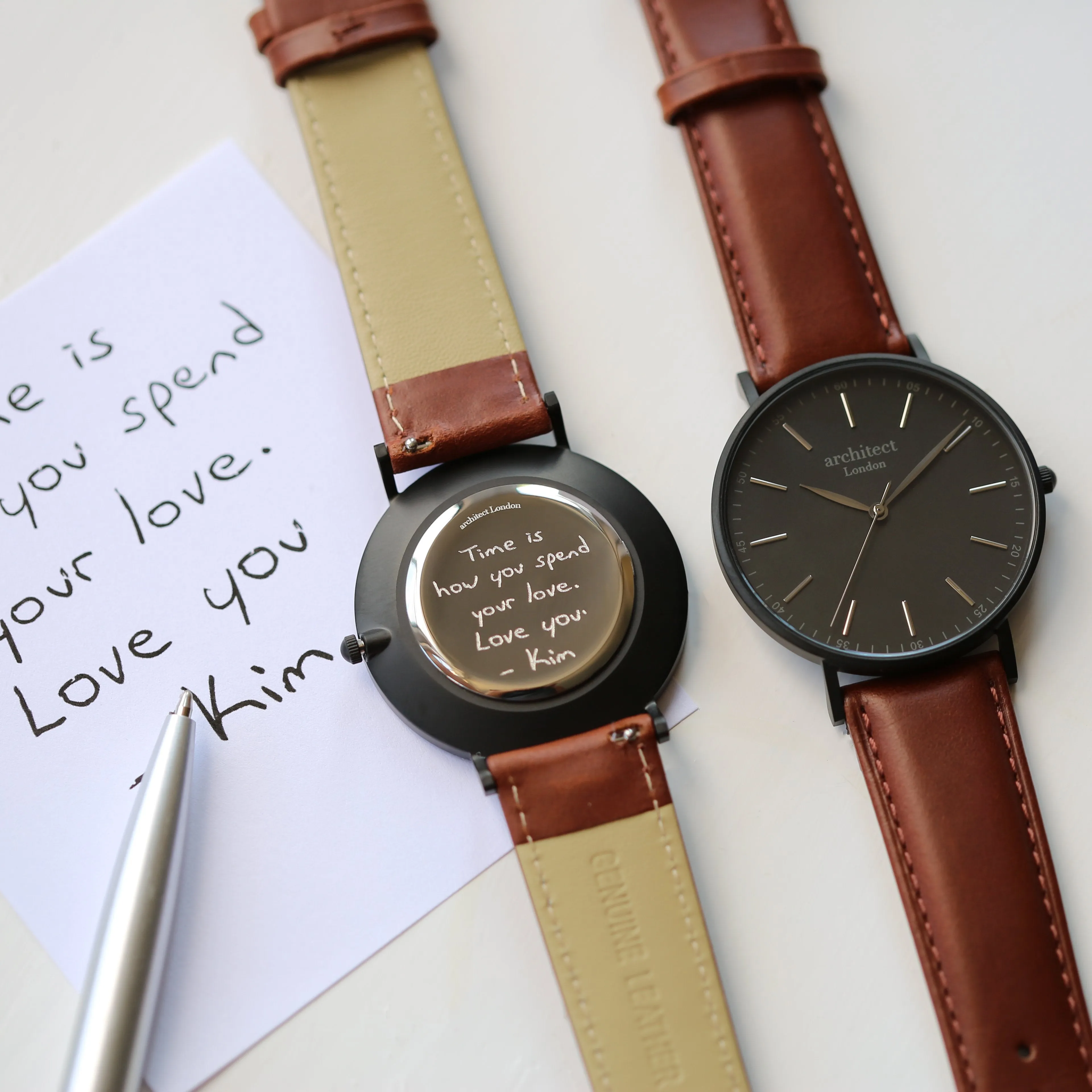 Handwriting Engraving - Men's Minimalist Watch, Walnut Strap