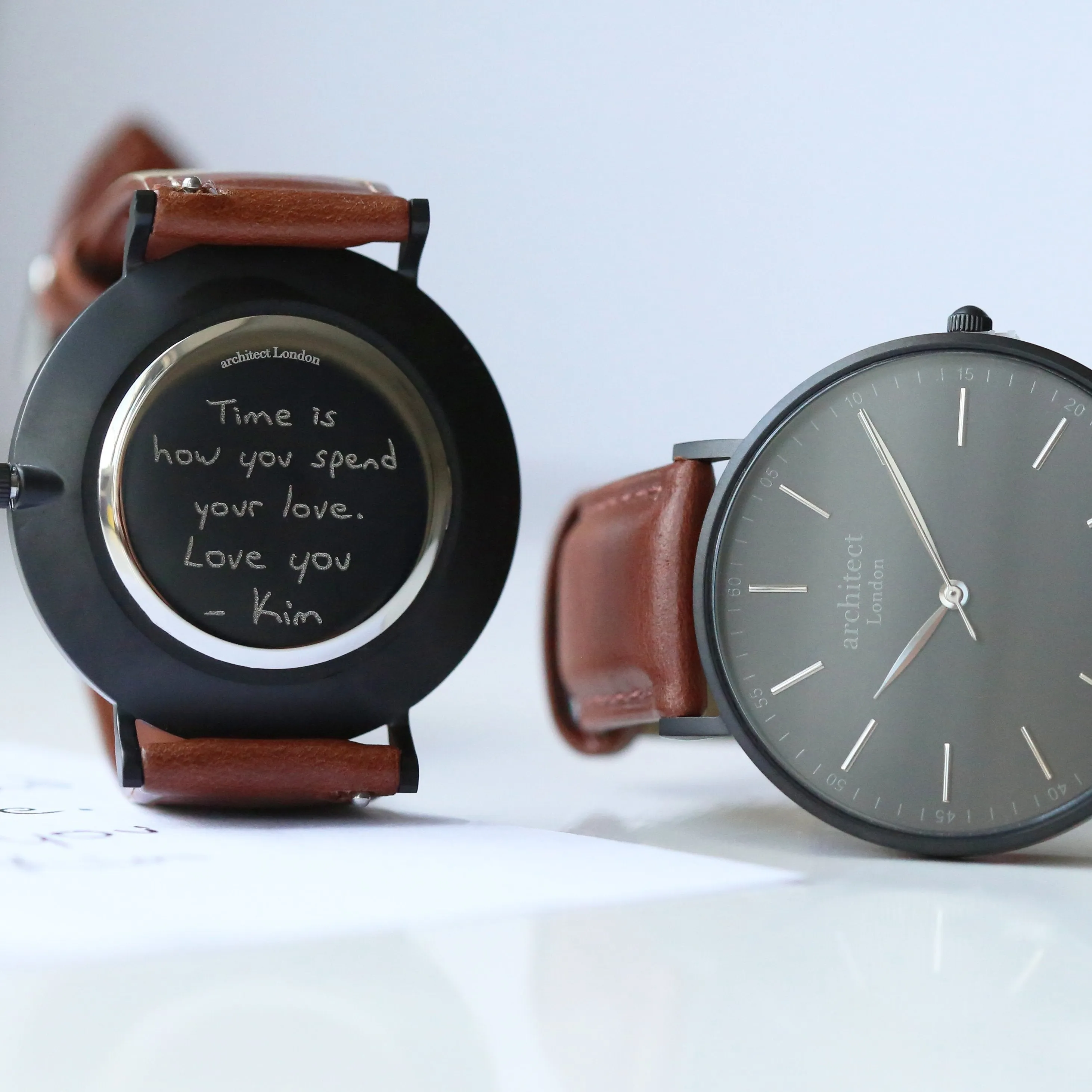 Handwriting Engraving - Men's Minimalist Watch, Walnut Strap