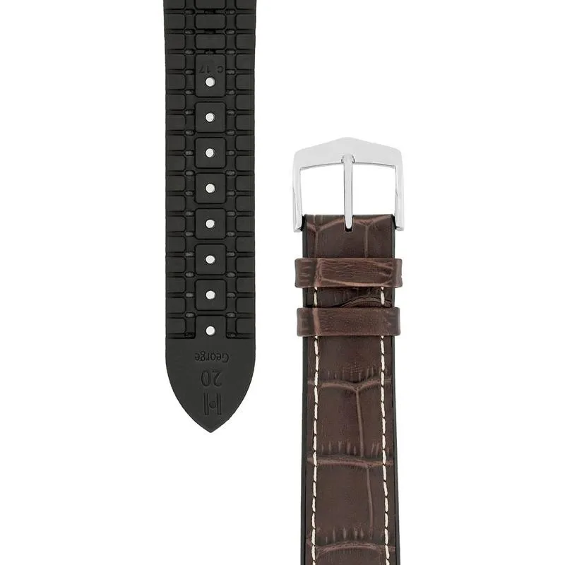 Hirsch GEORGE Alligator Embossed Performance Watch Strap in BROWN