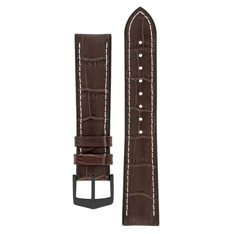 Hirsch GEORGE Alligator Embossed Performance Watch Strap in BROWN