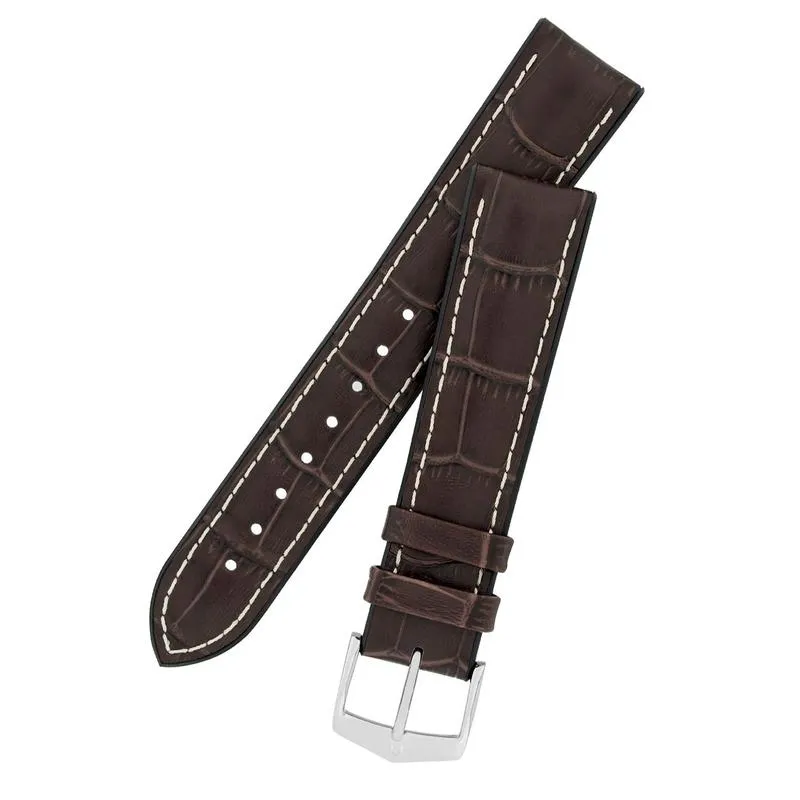 Hirsch GEORGE Alligator Embossed Performance Watch Strap in BROWN