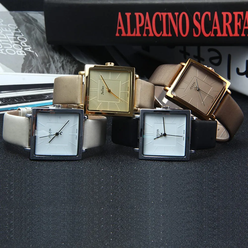 JULIUS Quartz Brand Lady Watches Women Luxury Rose Gold Antique Square Casual Leather Dress Wrist watch Relogio Feminino Montre