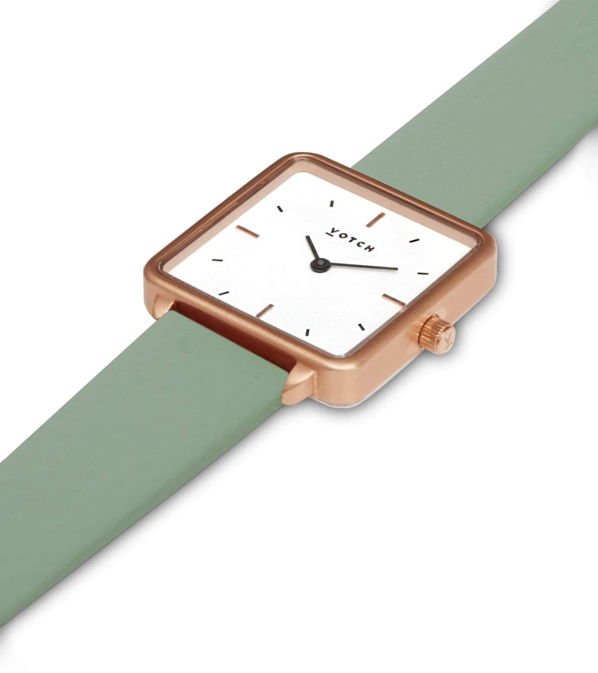 Kindred Watch with Rose Gold & White Dial | Sage Vegan Leather Strap