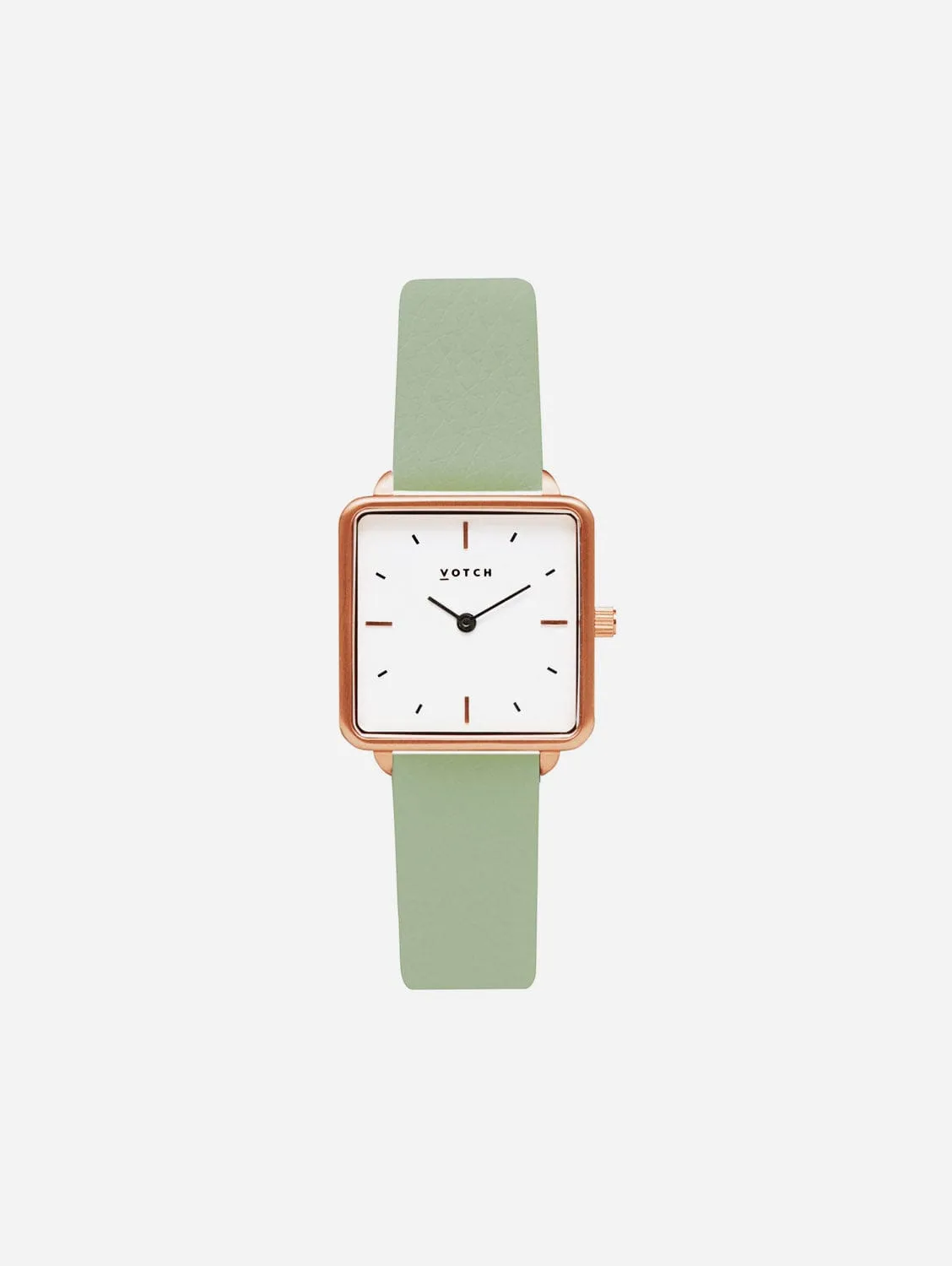 Kindred Watch with Rose Gold & White Dial | Sage Vegan Leather Strap