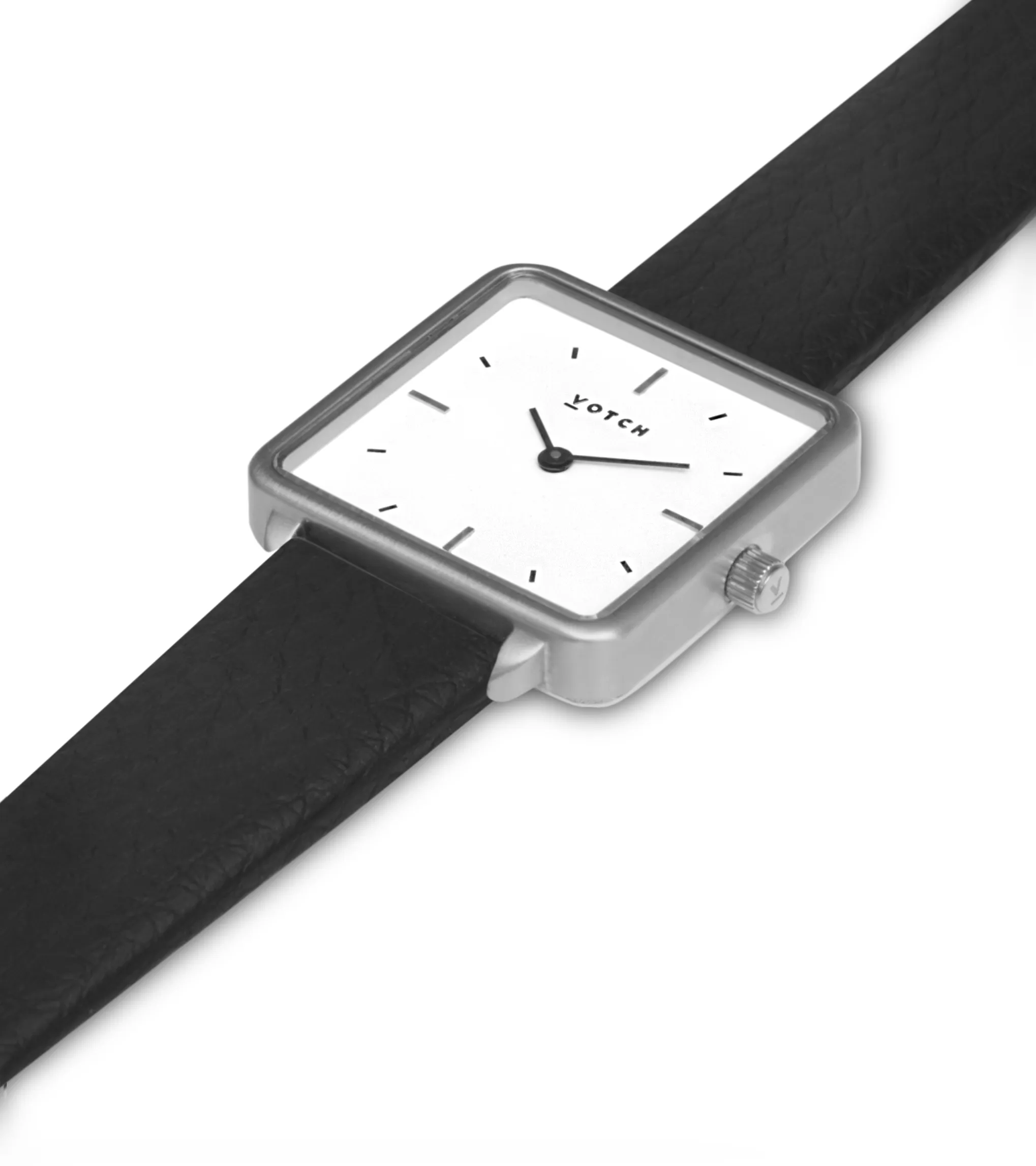 Kindred Watch with Silver & White Dial | Black Vegan Leather Strap